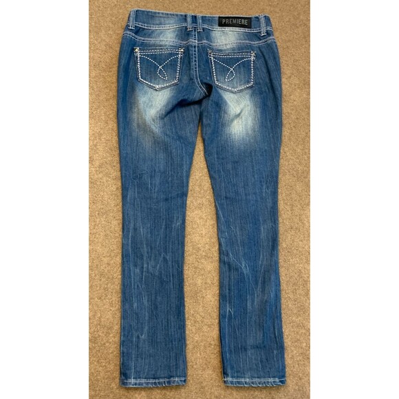 Premiere Jeans Womens 7/8 Low Rise Skinny Distressed Patch Plaid Stretch Denim - Picture 3 of 8